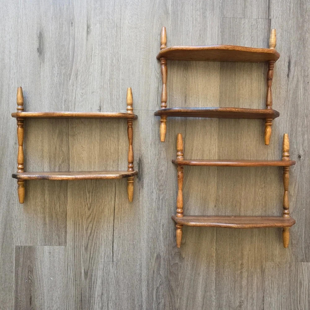 VTG Multi Configuration Spindle Wood Wall Shelves Knick Knack Display Cottage